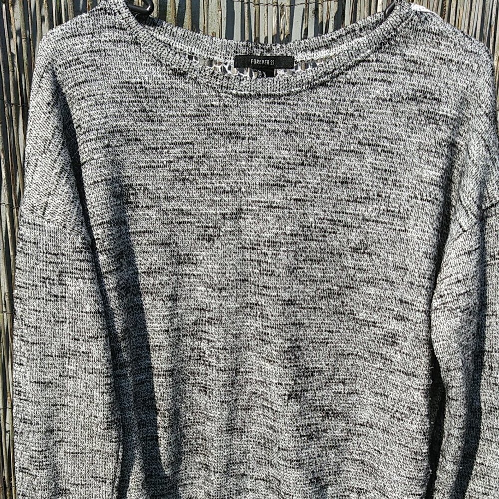 Forever 21 Sweater with Crocheted Lace Overlay - M